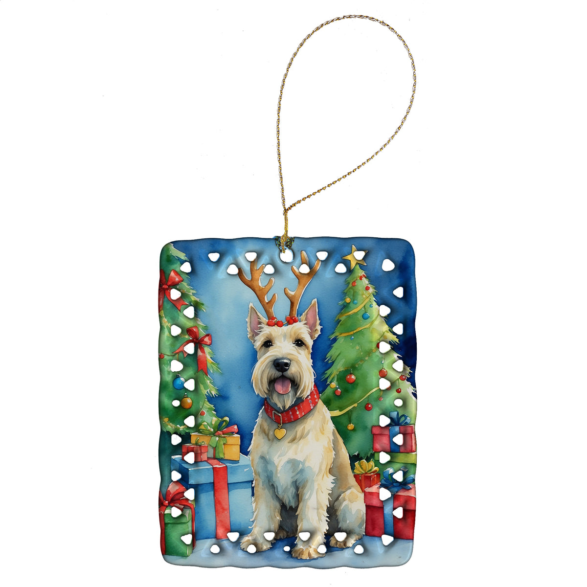 Buy this Scottish Terrier Christmas Reindeer Porcelain Ornament