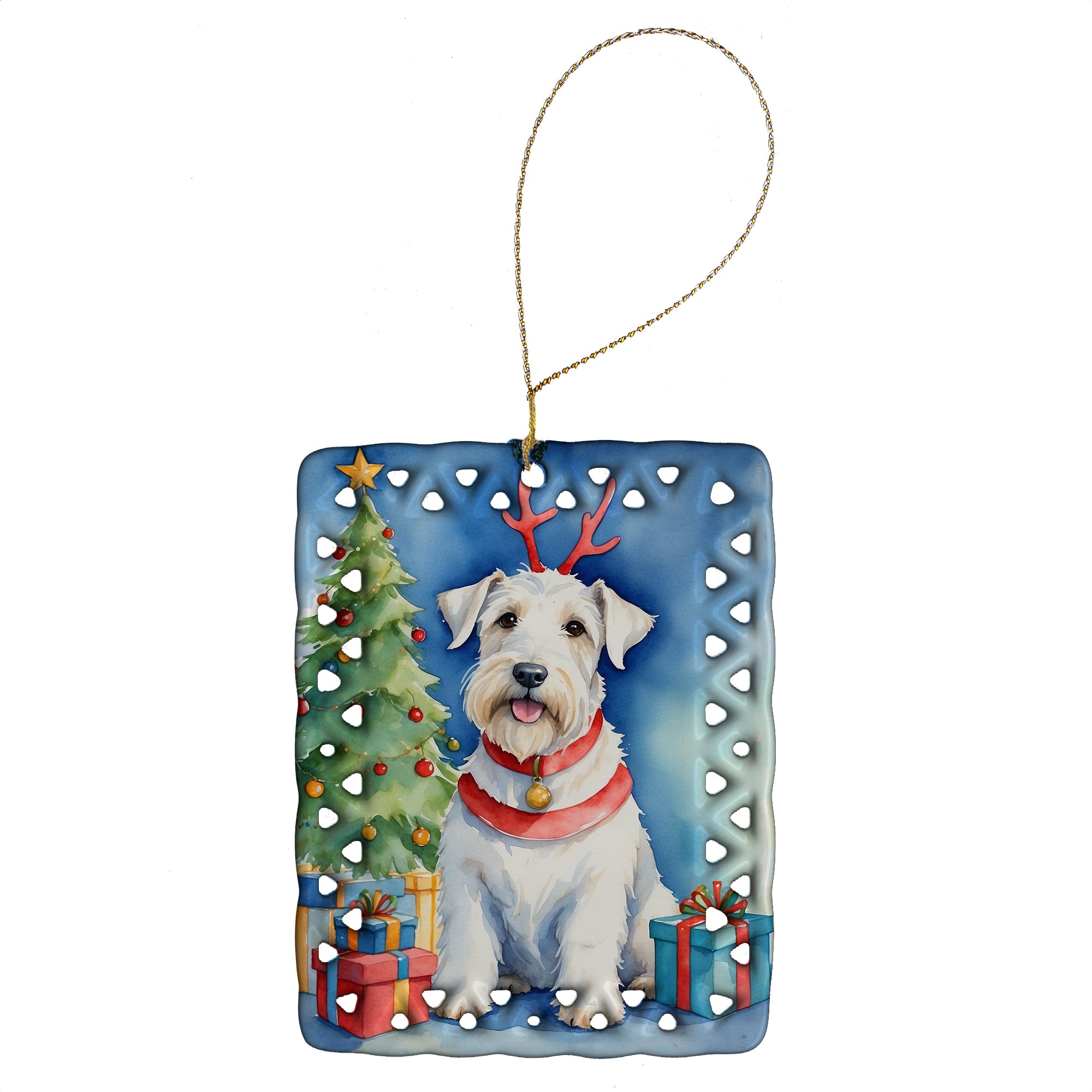 Buy this Sealyham Terrier Christmas Reindeer Porcelain Ornament