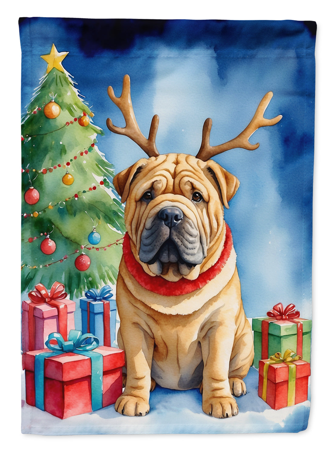 Buy this Shar Pei Christmas Reindeer House Flag