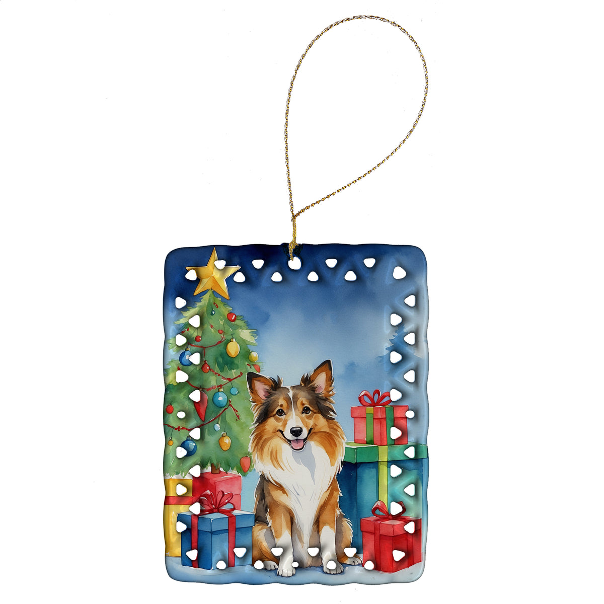 Buy this Sheltie Christmas Reindeer Porcelain Ornament