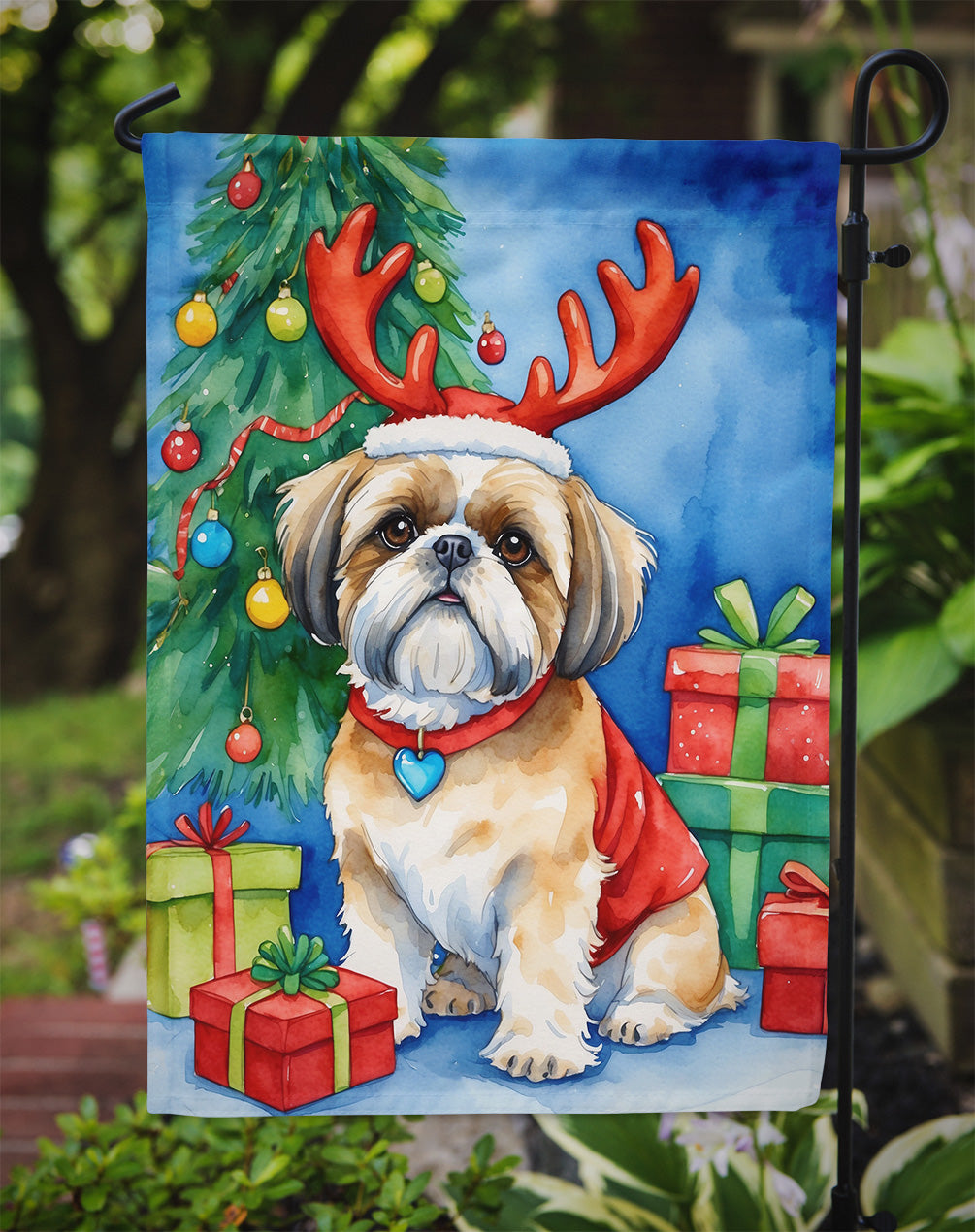 Shih Tzu Christmas Reindeer Garden Flag