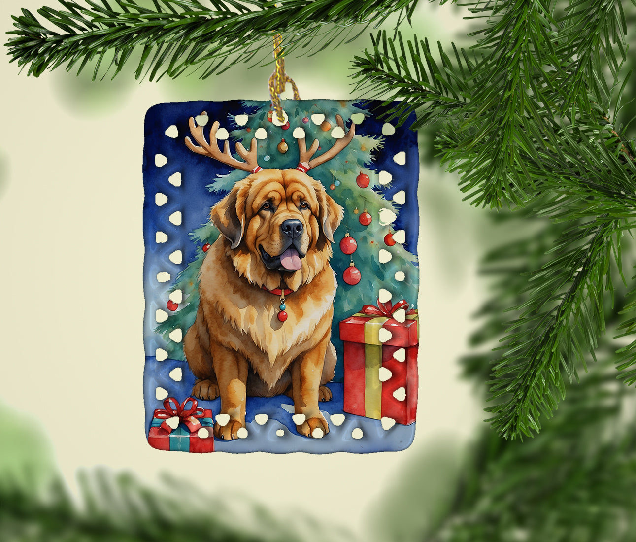 Buy this Tibetan Mastiff Christmas Reindeer Porcelain Ornament