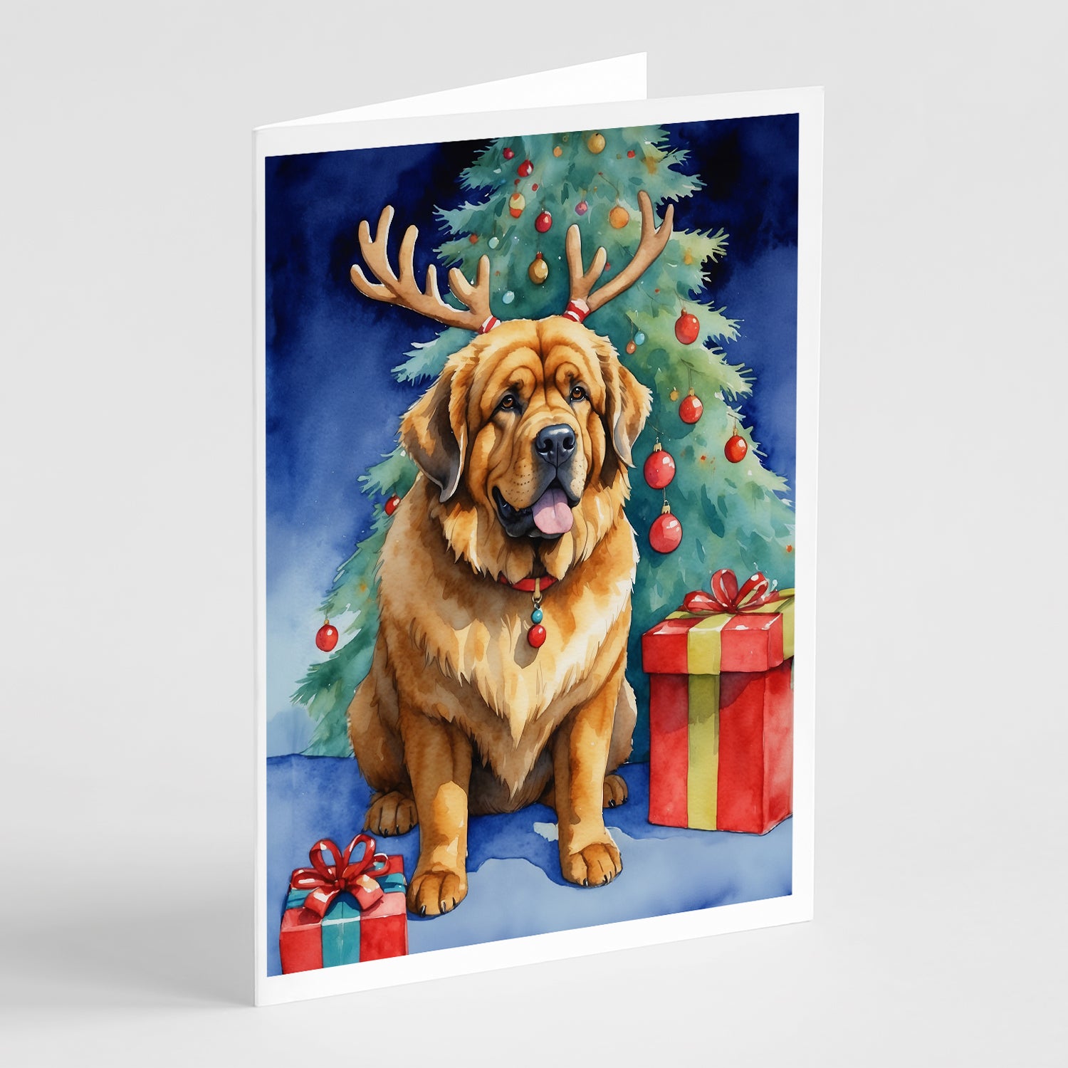 Buy this Tibetan Mastiff Christmas Reindeer Greeting Cards Pack of 8