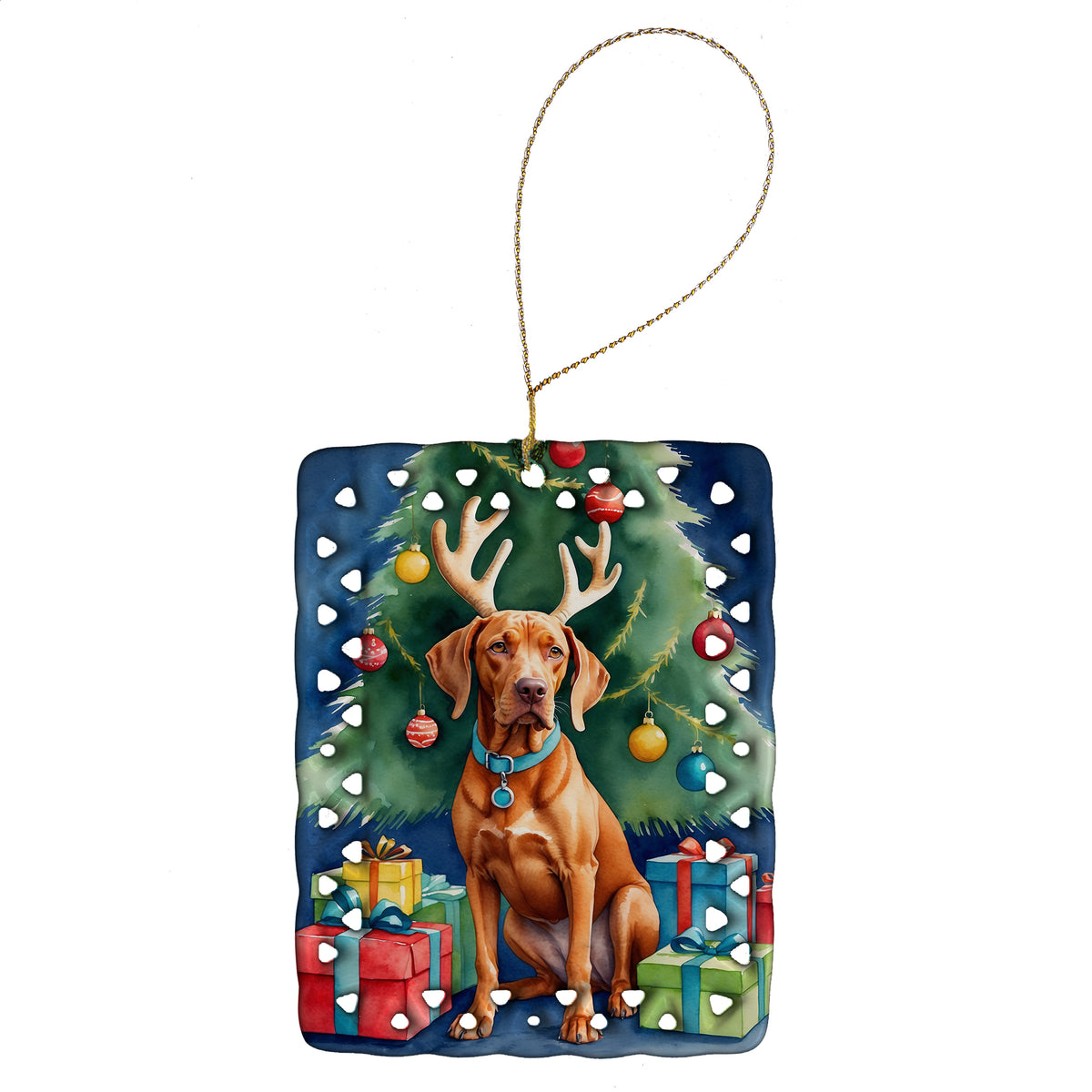 Buy this Vizsla Christmas Reindeer Porcelain Ornament