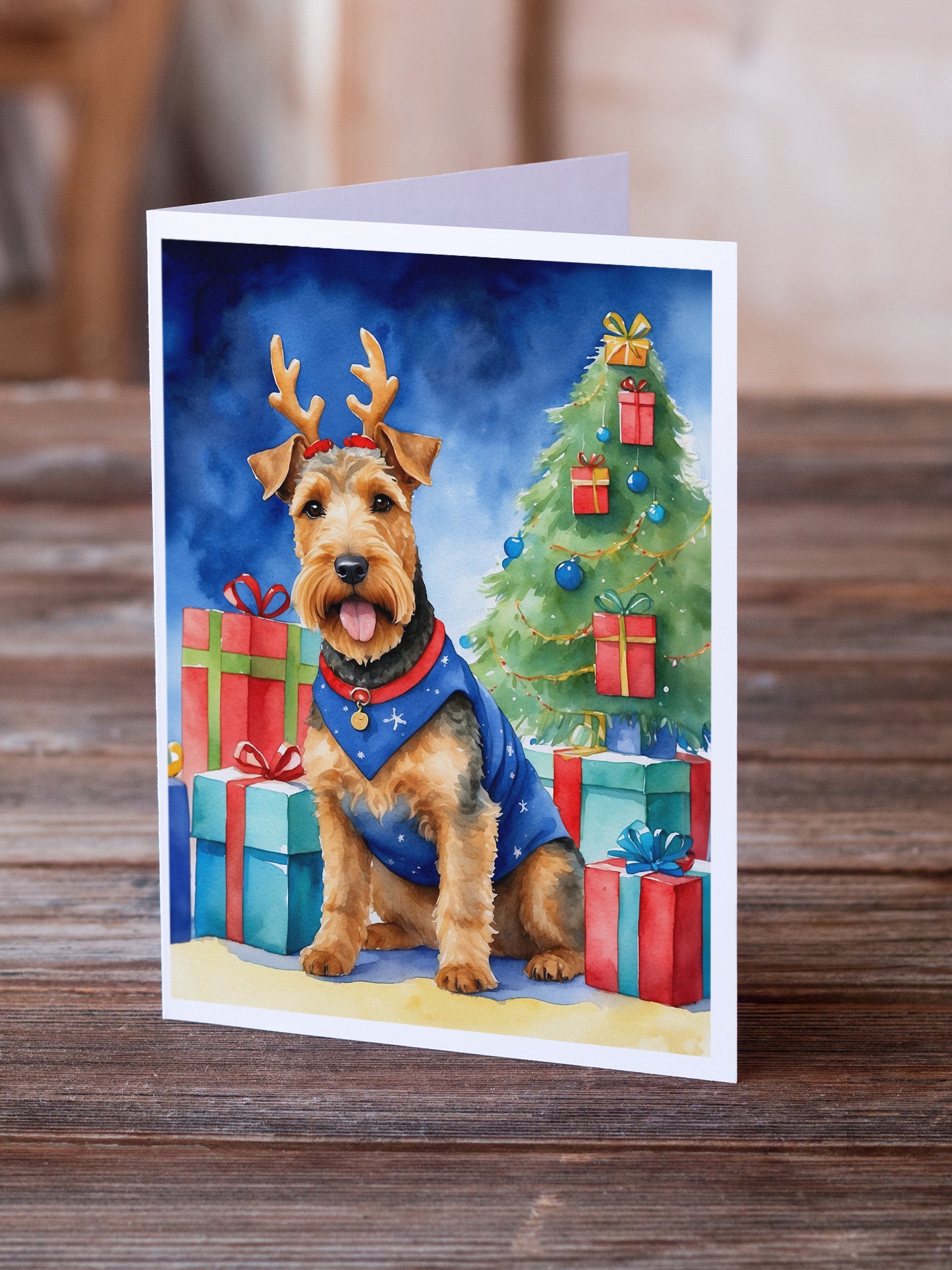 Buy this Welsh Terrier Christmas Reindeer Greeting Cards Pack of 8