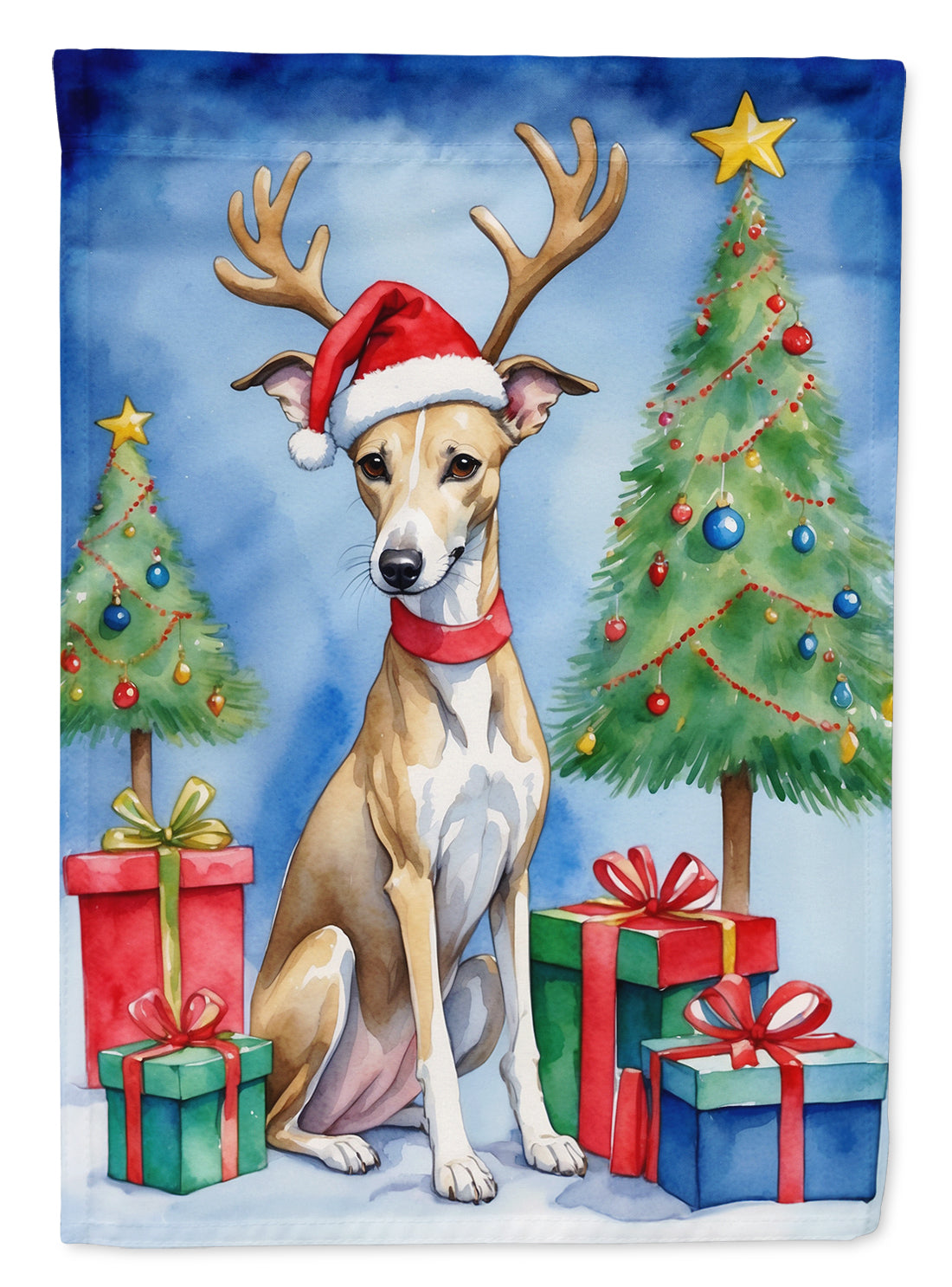 Buy this Whippet Christmas Reindeer House Flag