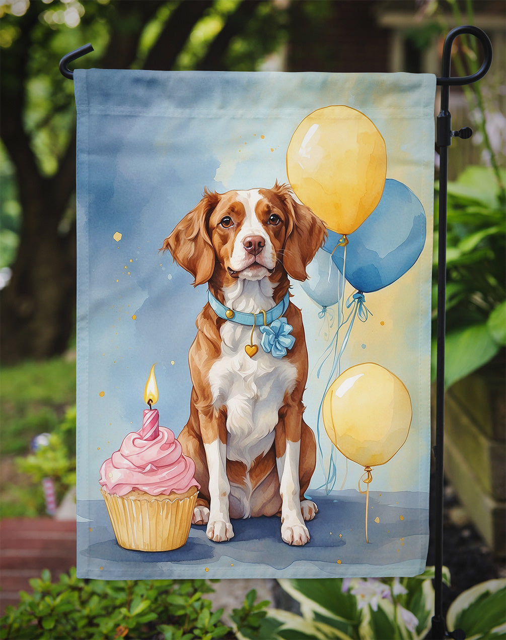 Brittany Spaniel Happy Birthday Garden Flag