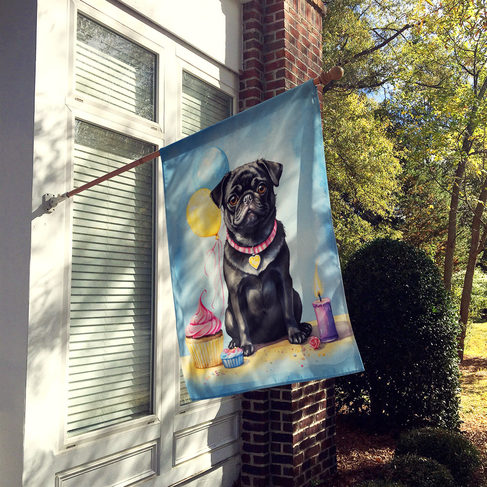 Buy this Black Pug Happy Birthday House Flag