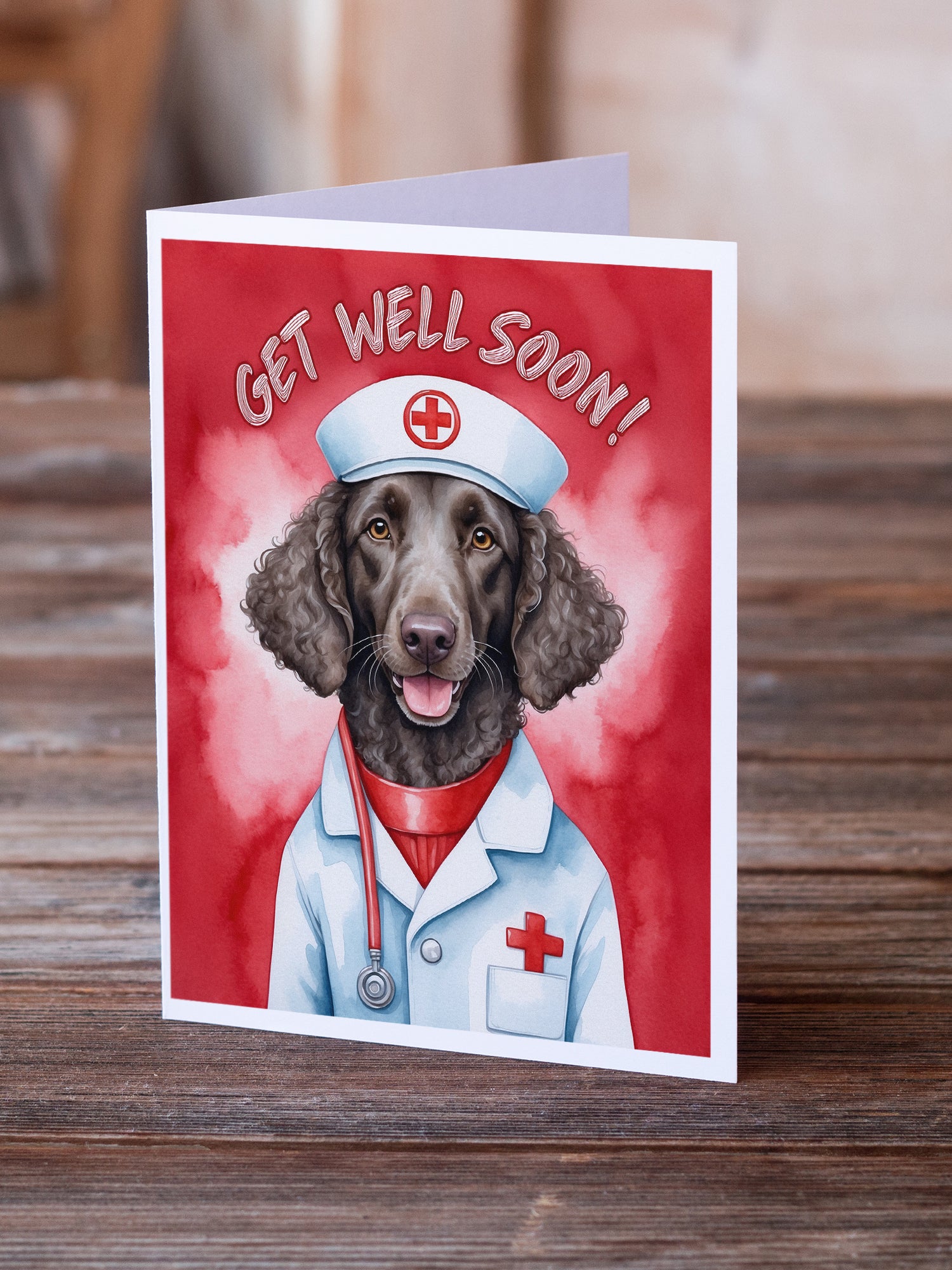 Buy this Curly Coated Retriever Get Well Soon Greeting Cards Pack of 8