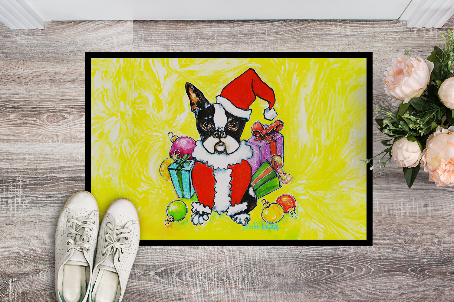 Boston Terrier Stinker That Stole Christmas Doormat