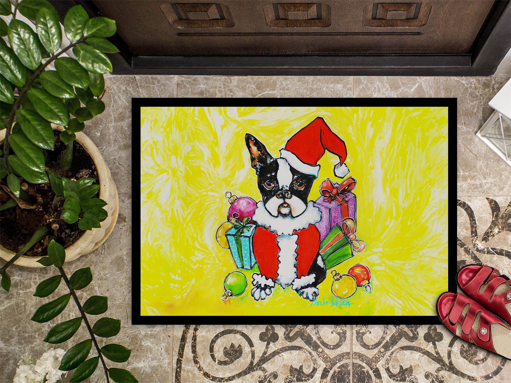 Boston Terrier Stinker That Stole Christmas Doormat