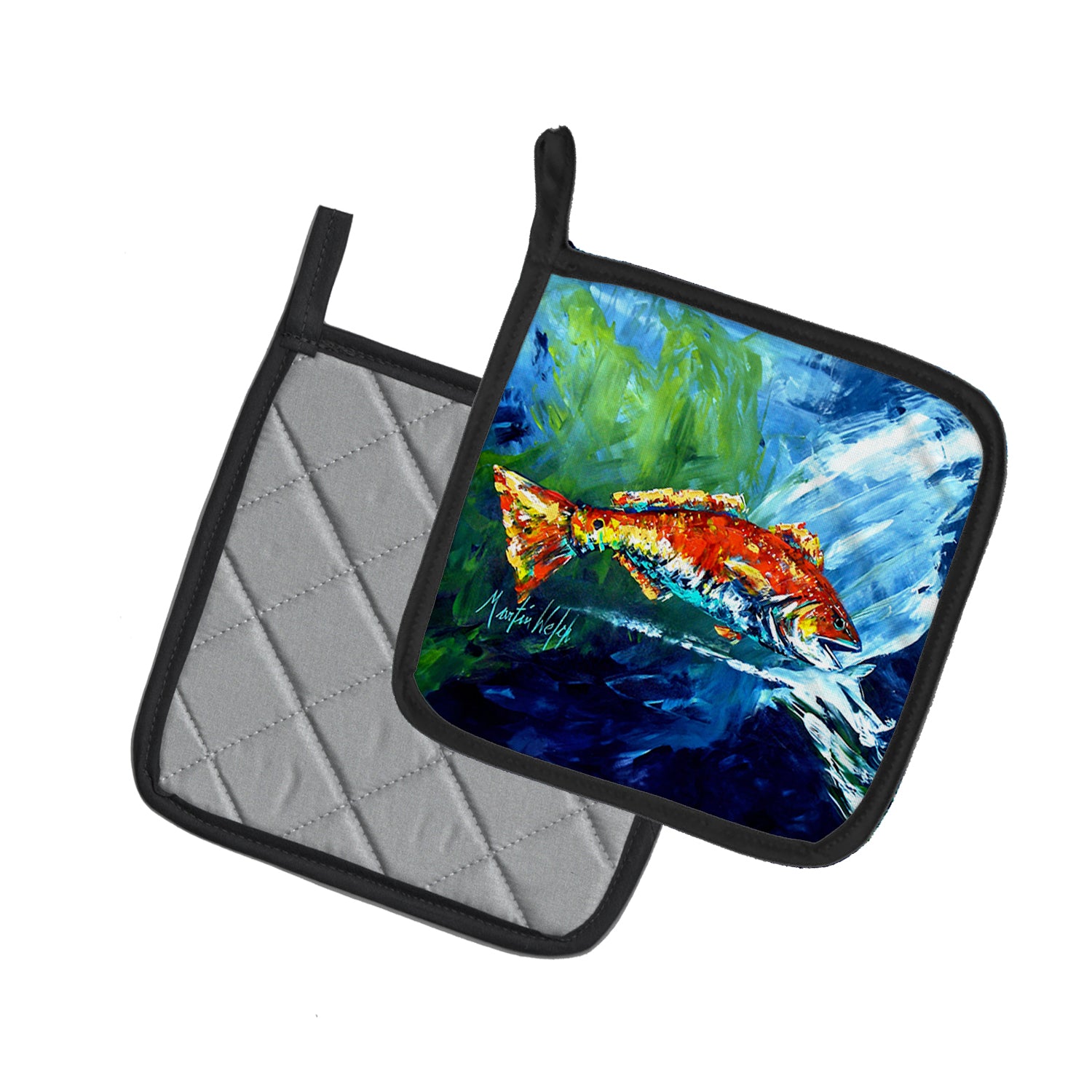 Buy this Break Through Red Fish Pair of Pot Holders