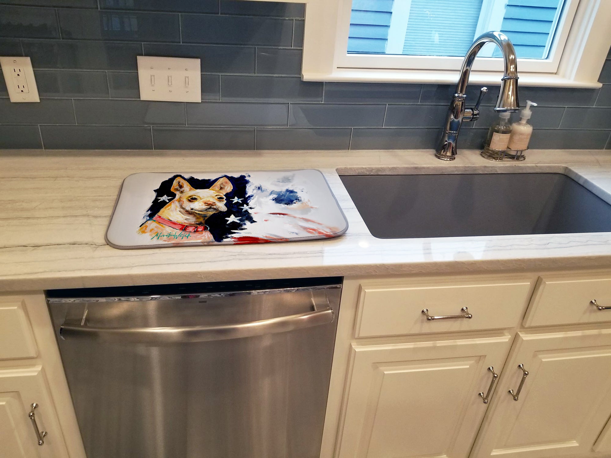 Chevy Boston Terrier Dish Drying Mat