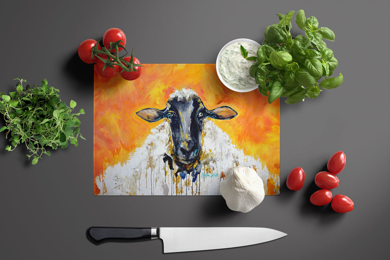 Peach Wool Sheep Glass Cutting Board