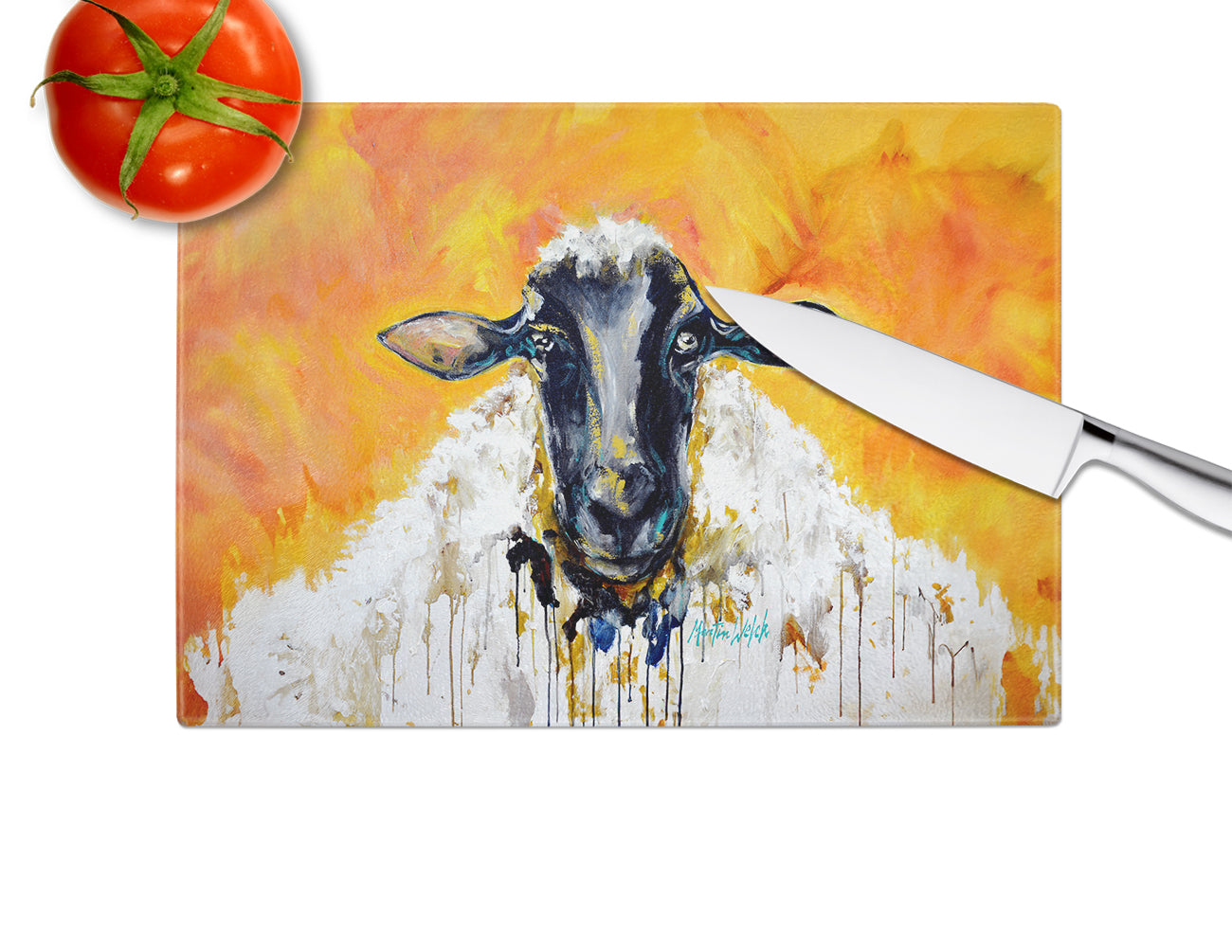 Peach Wool Sheep Glass Cutting Board