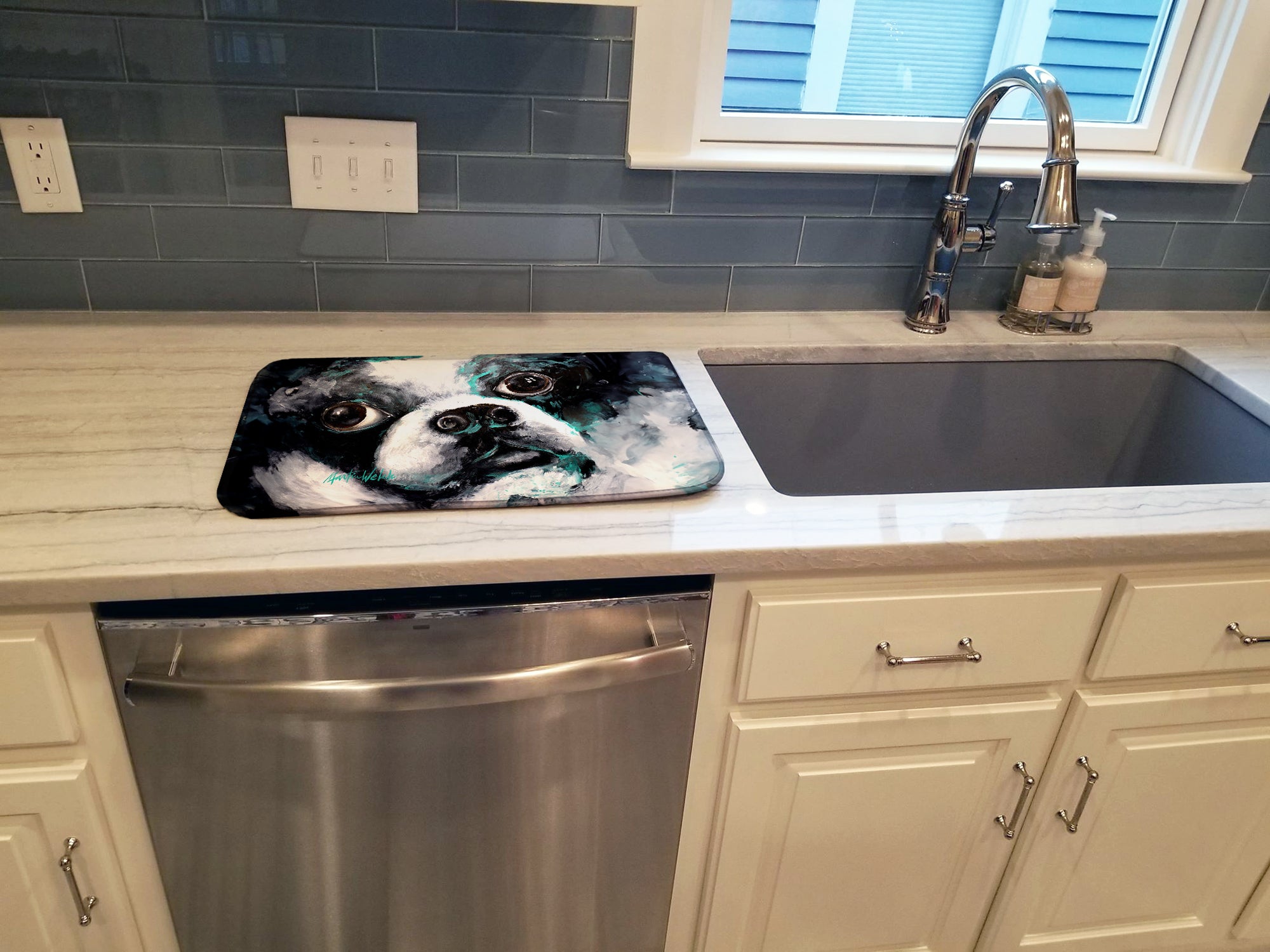 Boston Terrier Pretty Please Dish Drying Mat