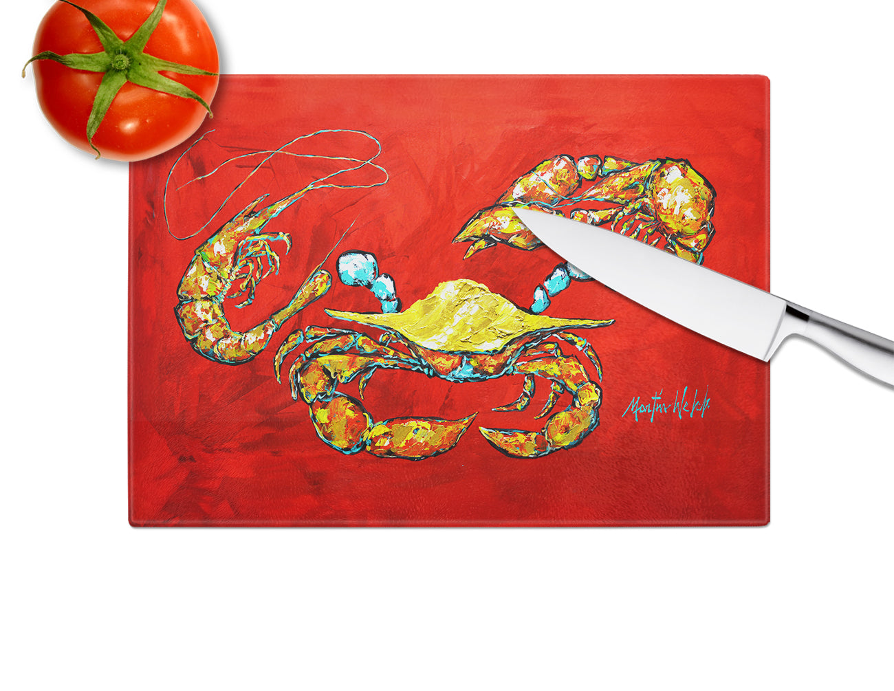 Seafood Sandwich Crab Shrimp Crawfish Glass Cutting Board