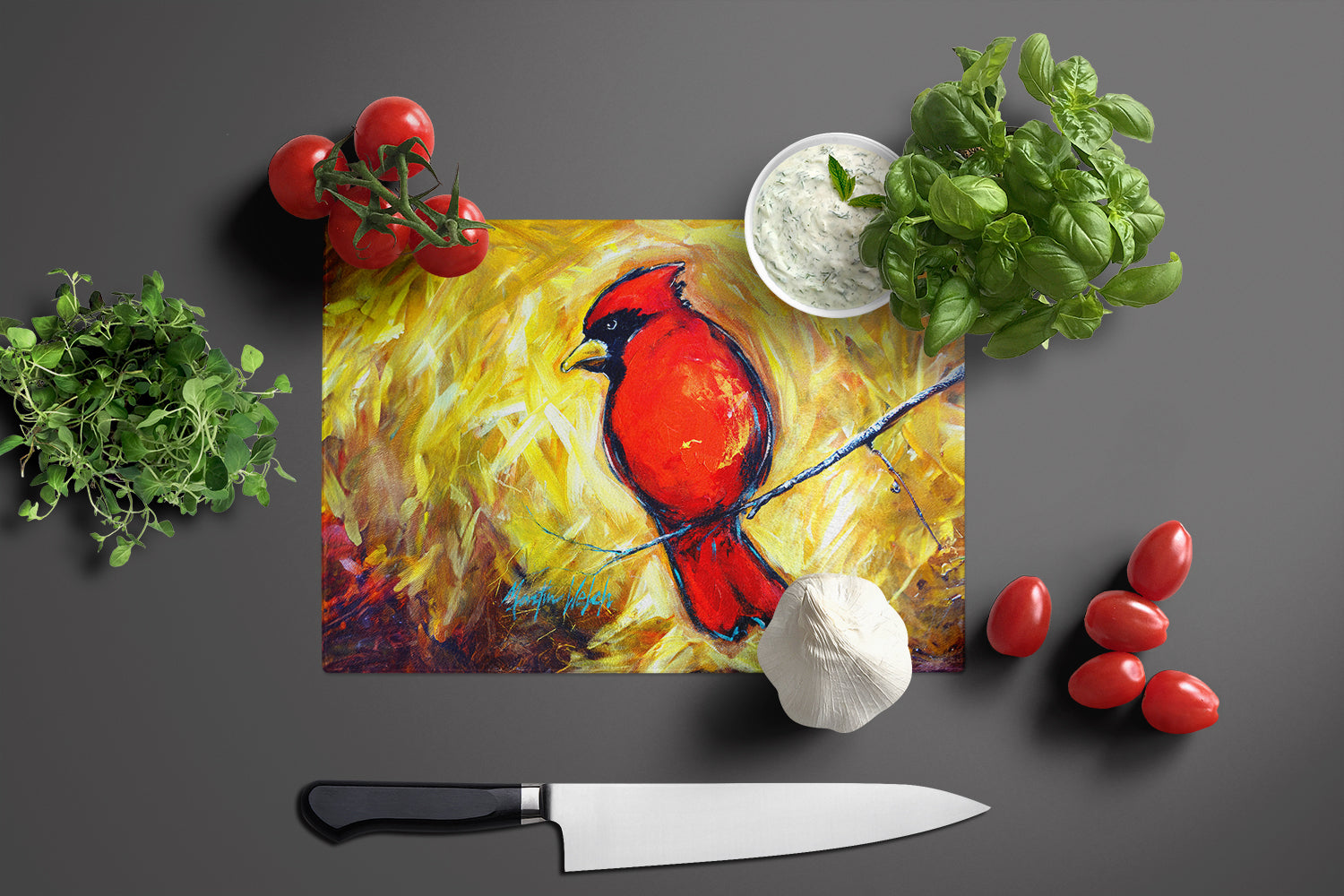 Sha Red Baba Bird Glass Cutting Board