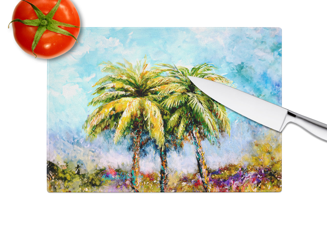 Summer Breezes Palm Tree Glass Cutting Board