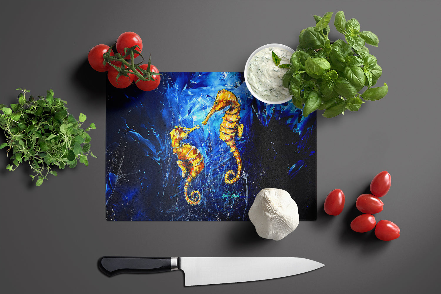 Seahorses Two To Tango Glass Cutting Board