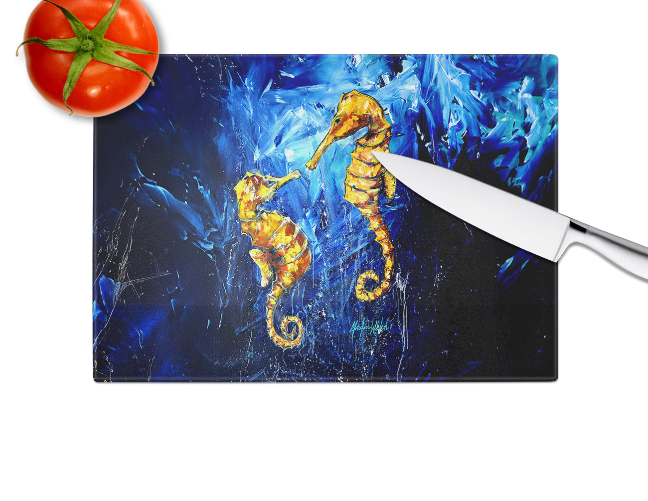 Seahorses Two To Tango Glass Cutting Board