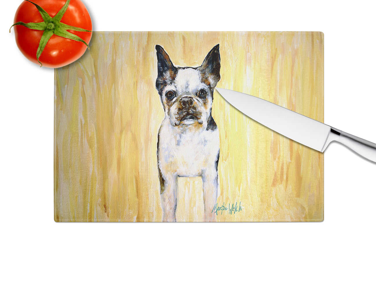 Boston Terrier Walker Two Glass Cutting Board