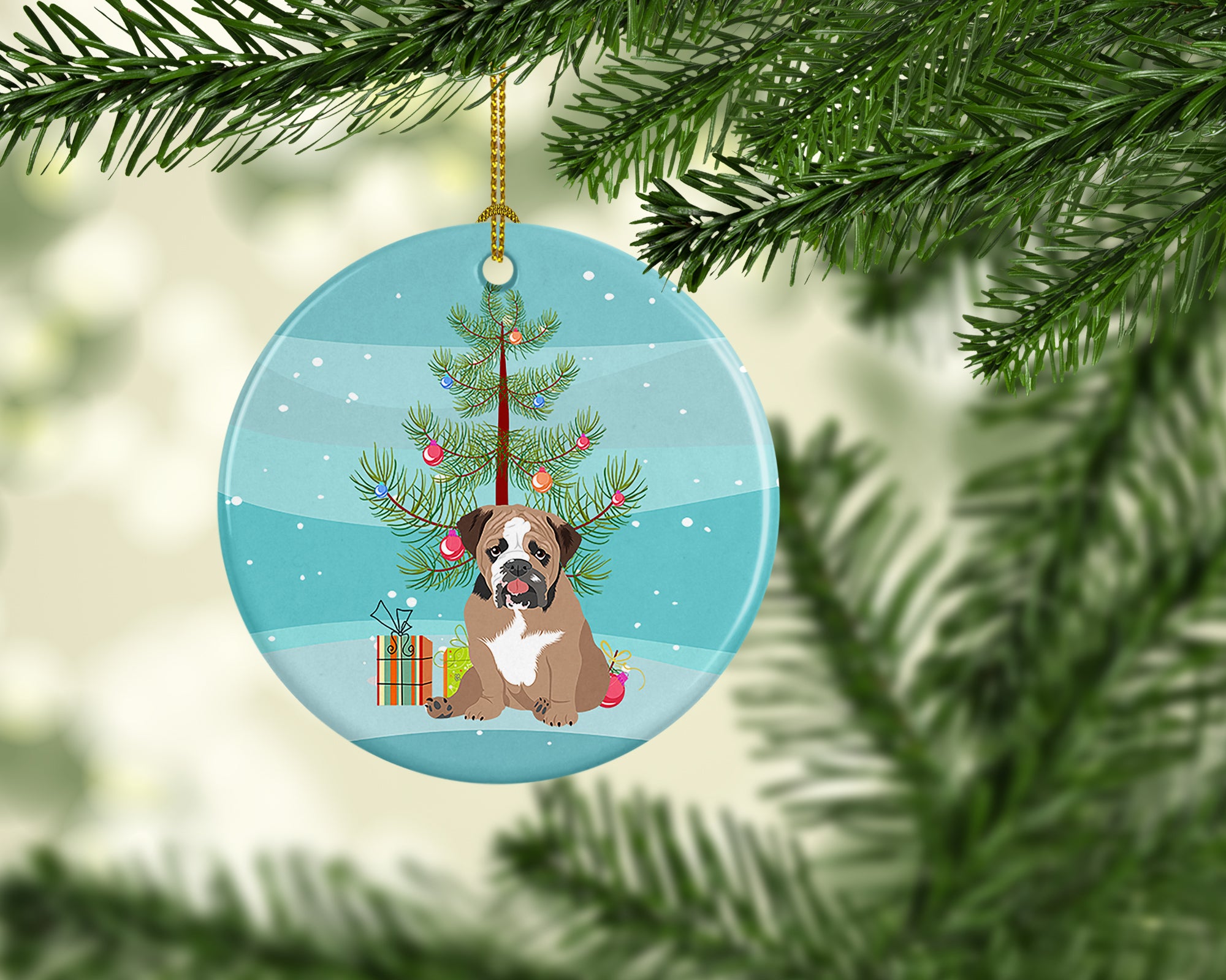 Buy this English Bulldog Tricolor #4 Christmas Ceramic Ornament