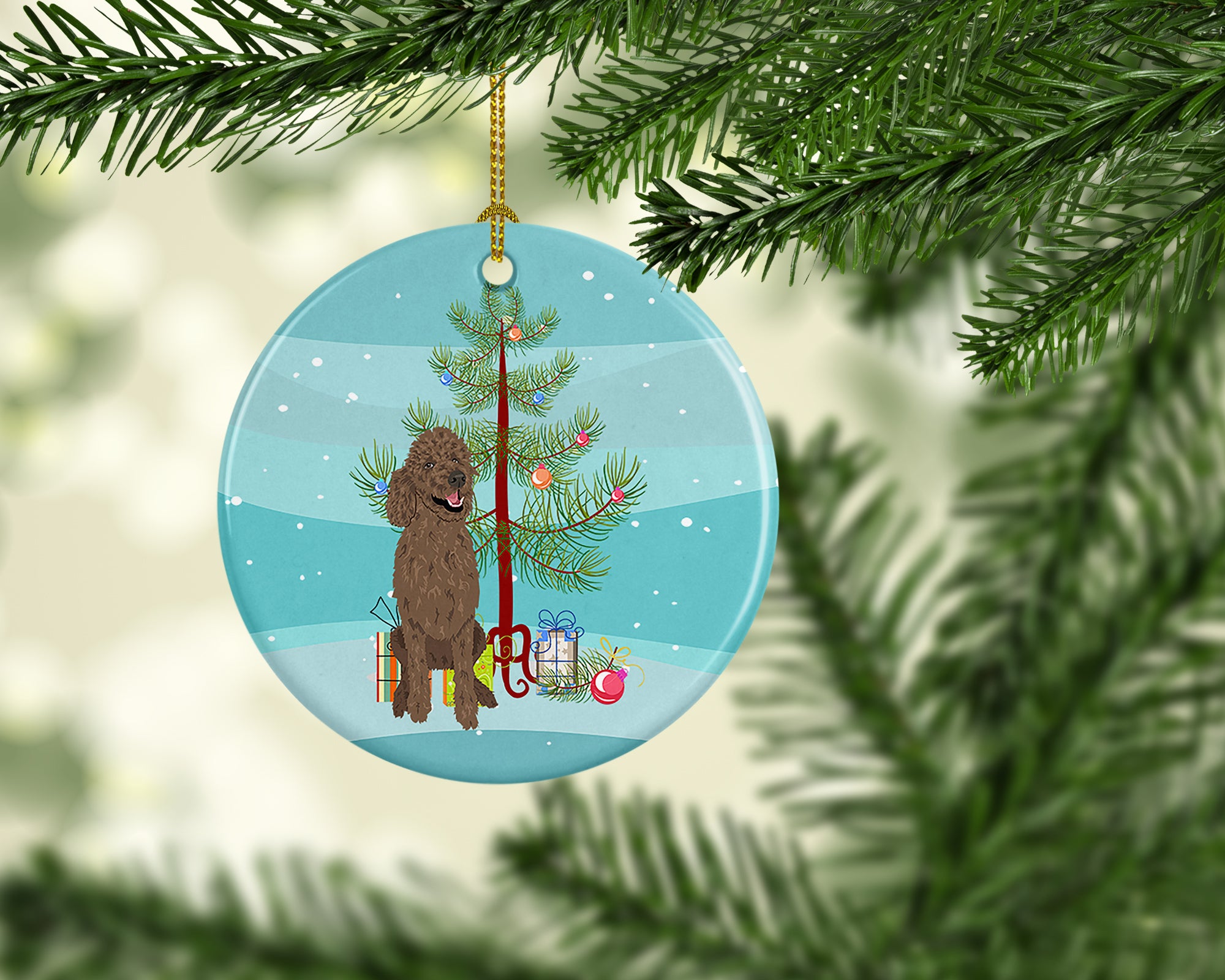 Buy this Poodle Standard Brown Christmas Ceramic Ornament