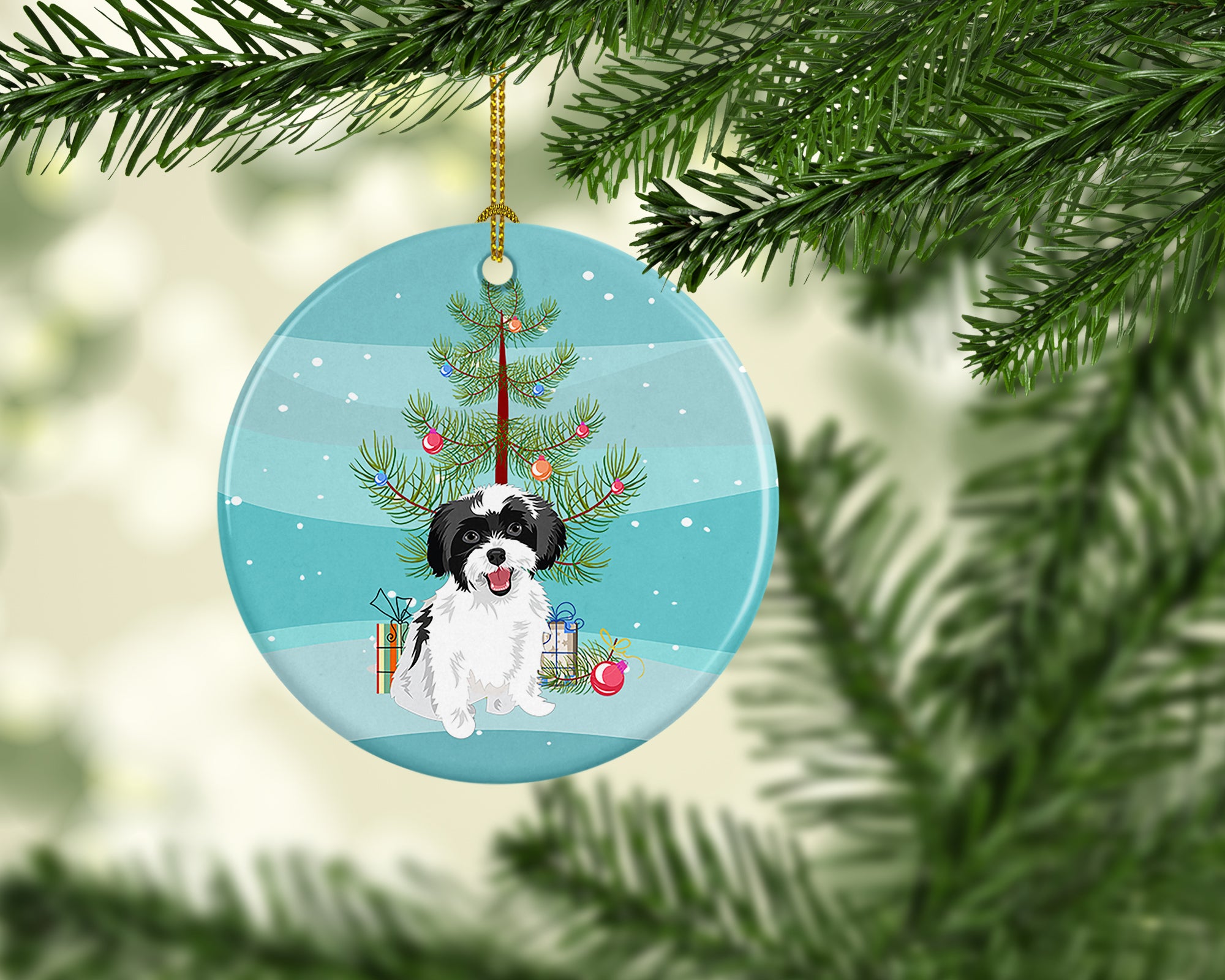 Buy this Shih-Tzu Black and White #3 Christmas Ceramic Ornament