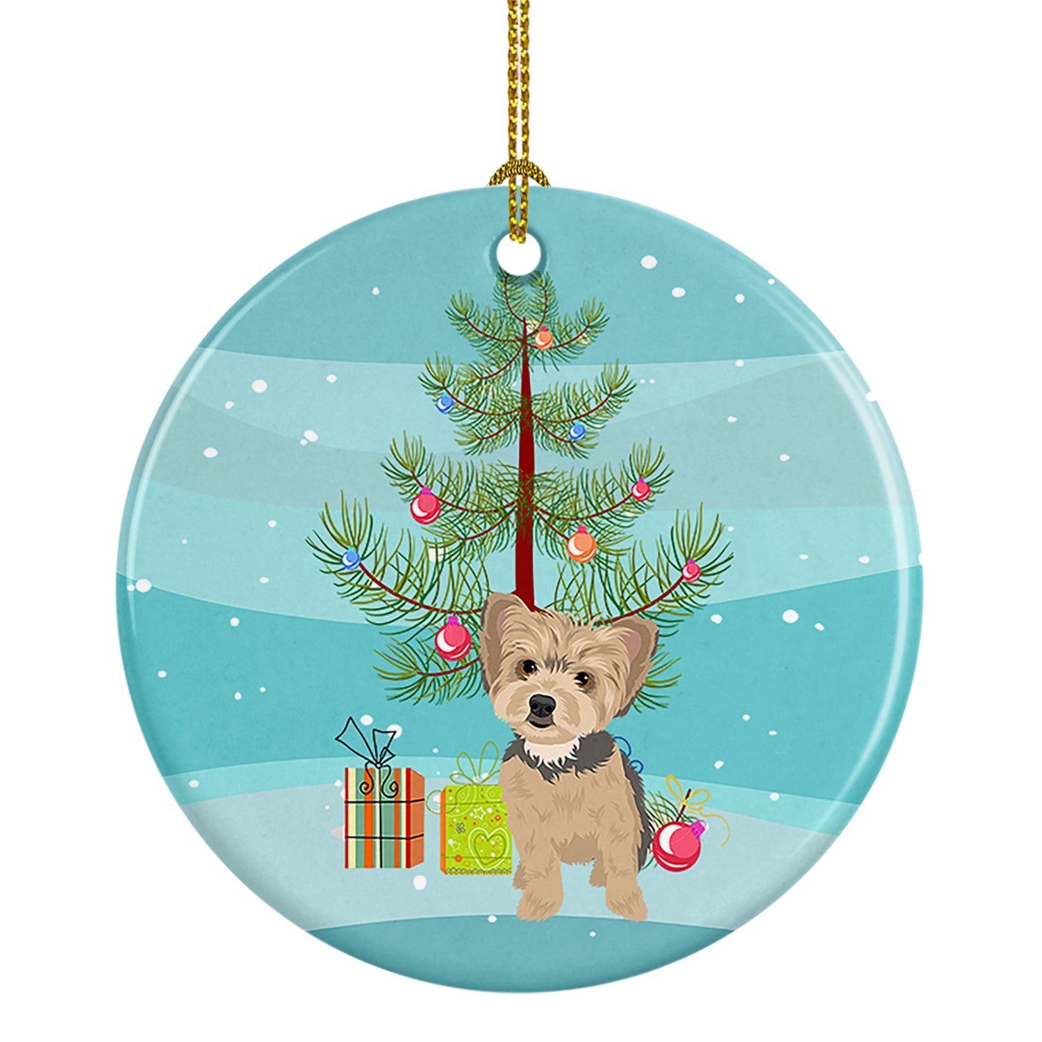 Buy this Yorkie Blue and Tan Puppy Christmas Ceramic Ornament