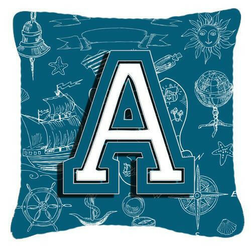 Letter A Sea Doodles Initial Alphabet Canvas Fabric Decorative Pillow CJ2014-APW1414 by Caroline's Treasures