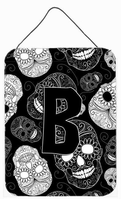 Letter B Day of the Dead Skulls Black Wall or Door Hanging Prints CJ2008-BDS1216 by Caroline&#39;s Treasures