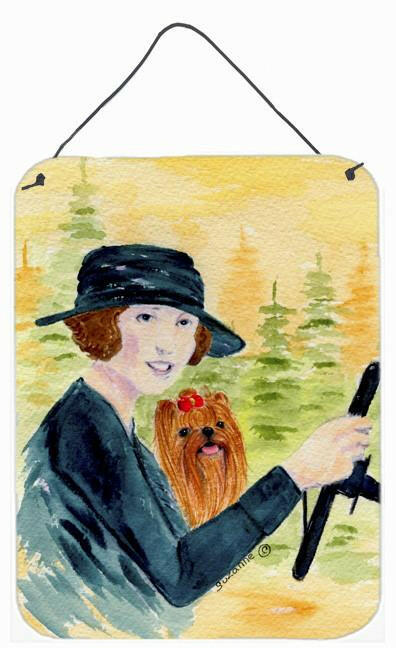 Lady driving with her Yorkie Aluminium Metal Wall or Door Hanging Prints by Caroline&#39;s Treasures