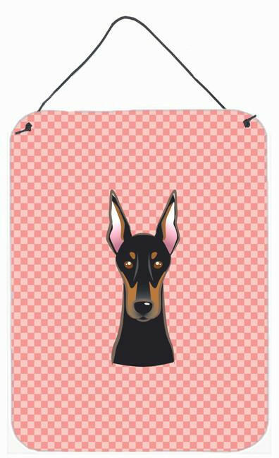 Checkerboard Pink Doberman Wall or Door Hanging Prints BB1245DS1216 by Caroline's Treasures