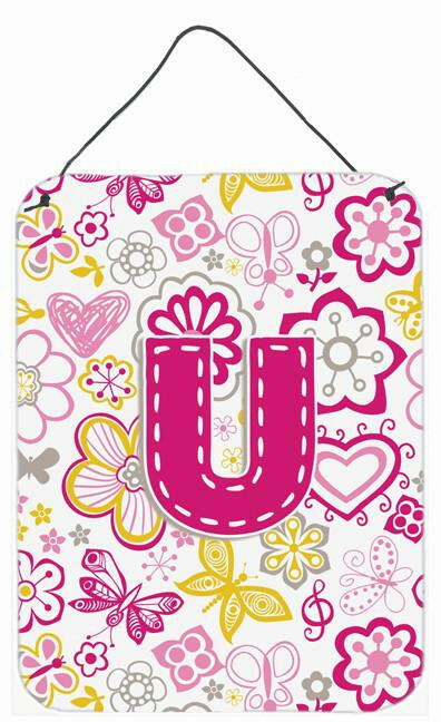 Letter U Flowers and Butterflies Pink Wall or Door Hanging Prints CJ2005-UDS1216 by Caroline's Treasures