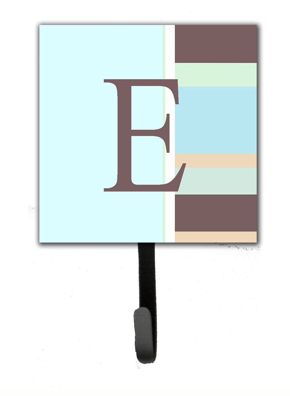 Letter E Initial Monogram - Blue Stripes Leash Holder or Key Hook by Caroline's Treasures