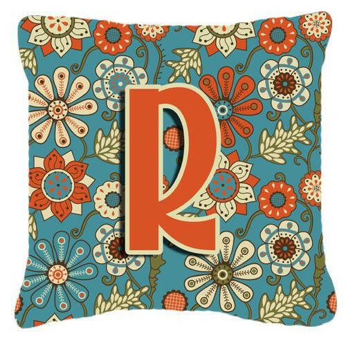 Letter R Flowers Retro Blue Canvas Fabric Decorative Pillow CJ2012-RPW1414 by Caroline's Treasures