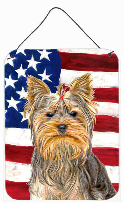 USA American Flag with Yorkie / Yorkshire Terrier Wall or Door Hanging Prints KJ1156DS1216 by Caroline's Treasures