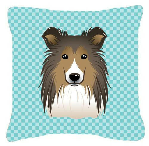 Checkerboard Blue Sheltie Canvas Fabric Decorative Pillow BB1180PW1414 - the-store.com