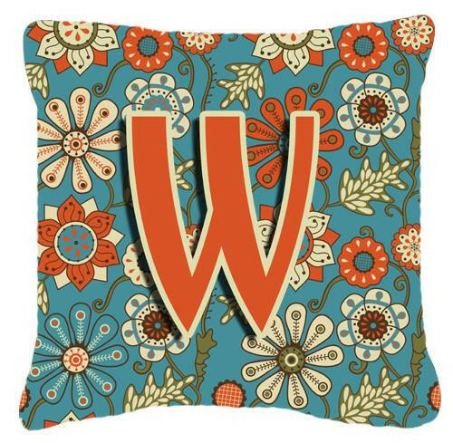 Letter W Flowers Retro Blue Canvas Fabric Decorative Pillow CJ2012-WPW1414 by Caroline's Treasures