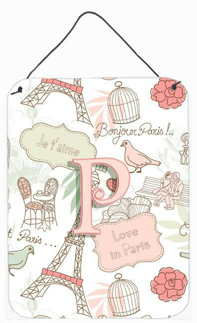 Letter P Love in Paris Pink Wall or Door Hanging Prints CJ2002-PDS1216 by Caroline's Treasures