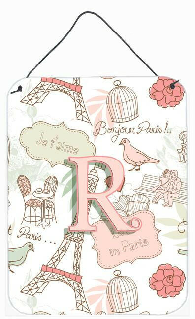 Letter R Love in Paris Pink Wall or Door Hanging Prints CJ2002-RDS1216 by Caroline&#39;s Treasures