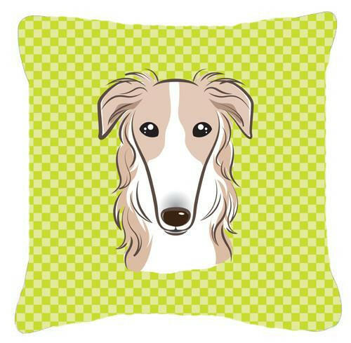 Checkerboard Lime Green Borzoi Canvas Fabric Decorative Pillow BB1290PW1414 - the-store.com