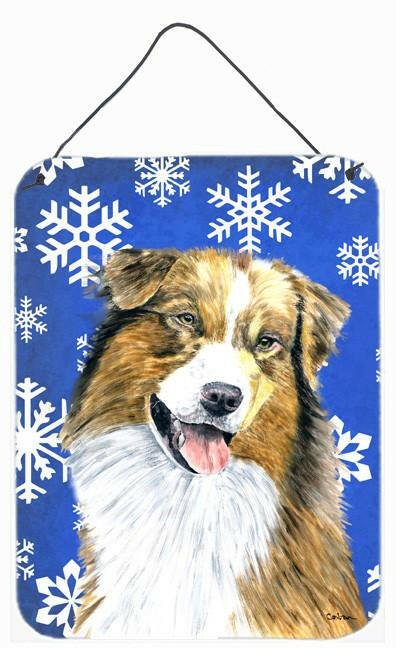 Australian Shepherd Winter Snowflakes Holiday Metal Wall or Door Hanging Prints by Caroline&#39;s Treasures