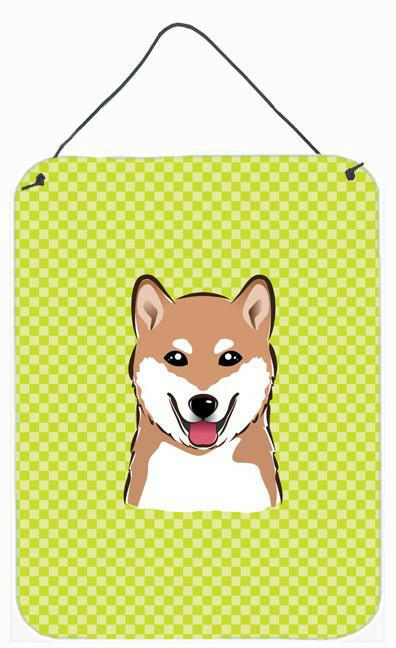 Checkerboard Lime Green Shiba Inu Wall or Door Hanging Prints BB1287DS1216 by Caroline&#39;s Treasures