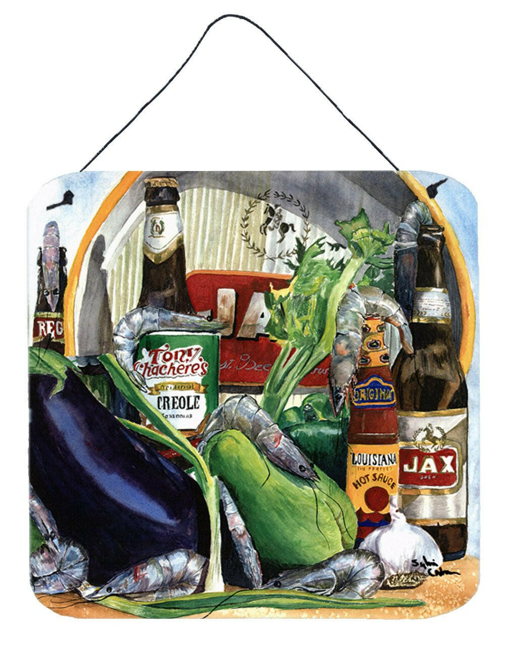 Eggplant and New Orleans Beers Aluminium Metal Wall or Door Hanging Prints by Caroline&#39;s Treasures