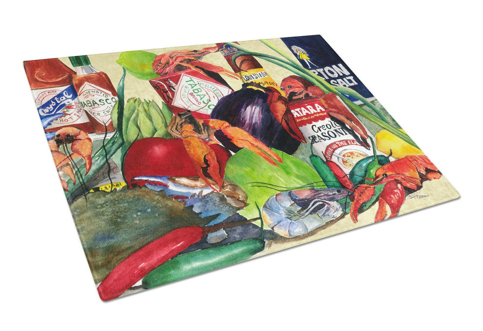 Spices and Crawfish Glass Cutting Board Large by Caroline's Treasures