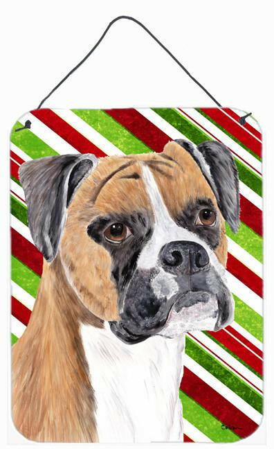 Boxer Candy Cane Holiday Christmas Aluminium Metal Wall or Door Hanging Prints by Caroline's Treasures