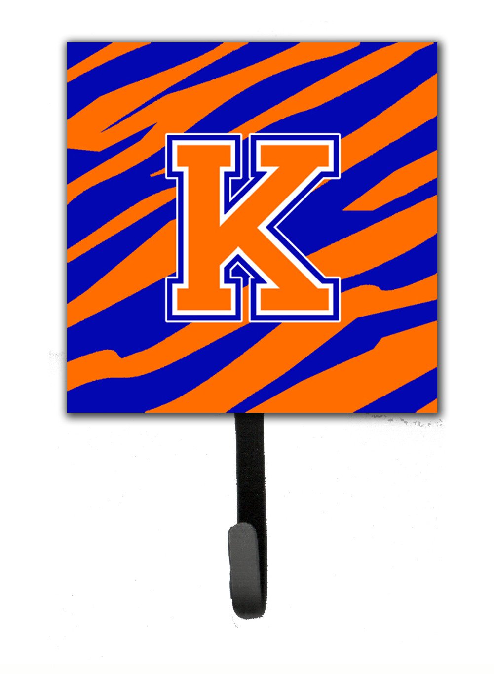 Letter K Initial Monogram - Tiger Stripe - Blue Orange Leash Holder or Key Hook by Caroline's Treasures