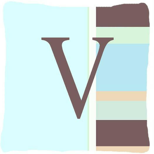 Letter V Initial Monogram - Blue Stripes Decorative   Canvas Fabric Pillow - the-store.com